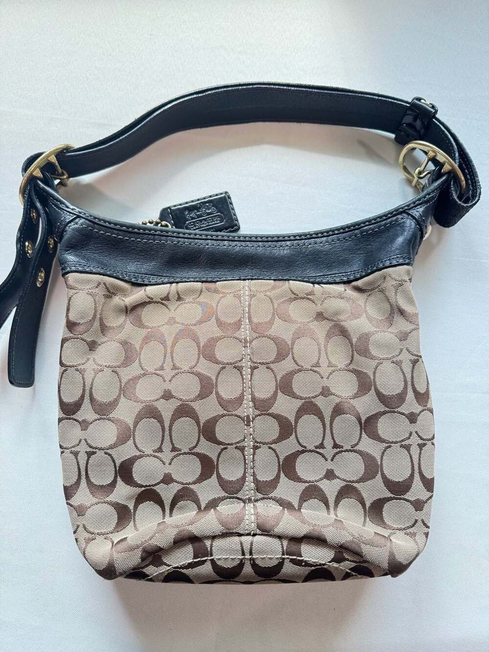 Vintage Coach Signature Soho Hobo Bag Y2K Jacquard Canvas Leather Shoulder Purse - Picture 4 of 13